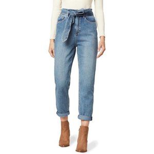 Revolve Blank NYC High Rise Belted Paper bag Waist Straight Leg Ankle Jeans